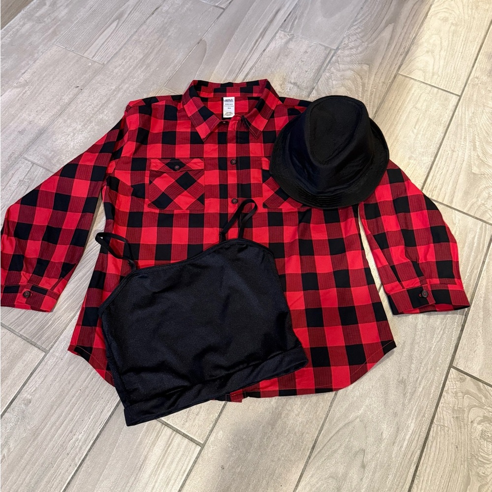 A Wish Come True Dance Costume 3 Piece, Shirt Tank and Hat Black/Red Size MA